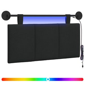 vidaXL T&ecirc;te de lit suspendue Avec lumi&egrave;re LED Noir Tissu