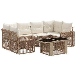 vidaXL Ensemble de canap&eacute; de jardin 7 pc Beige et blanc cr&egrave;me