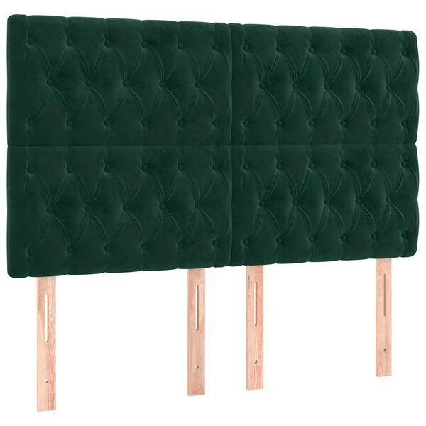 vidaXL T&ecirc;te de lit Vert fonc&eacute; 144 x 7 x 118/128 cm Velours