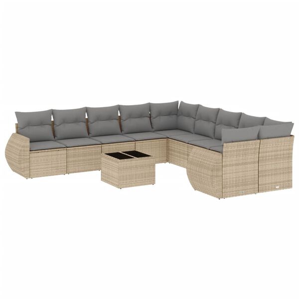 vidaXL Salon de jardin 11 pcs avec coussins beige r&eacute;sine tress&eacute;e