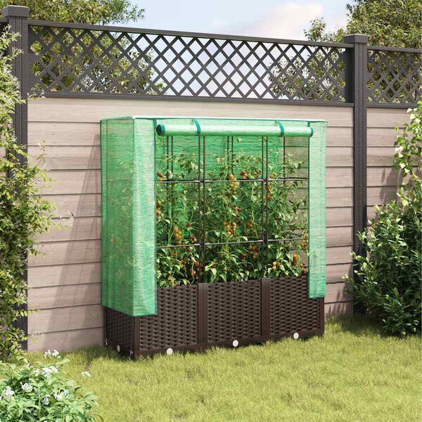 vidaXL Jardini&egrave;re sur&eacute;lev&eacute;e avec housse aspect rotin 120x40x138 cm