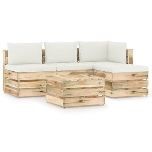 vidaXL Salon de jardin 5 pcs avec coussins vert bois impr&eacute;gn&eacute;