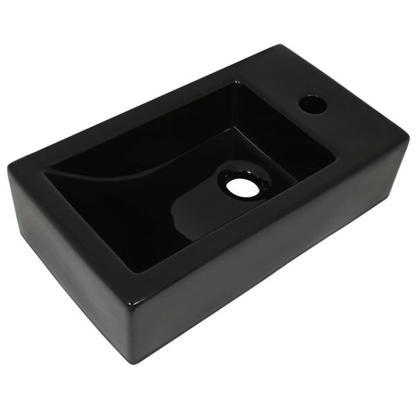 vidaXL Vasque avec trou de robinet Céramique Noir 46 x 25,5 x 12 cm