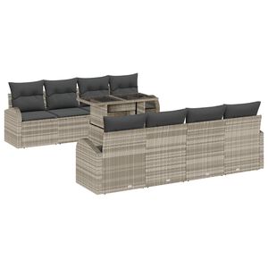 vidaXL Ensemble de canap&eacute; de jardin 9 pc Gris clair Poly Rattan