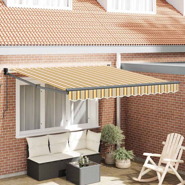 vidaXL Auvent Rétractable Jaune, gris et blanc 350 x 250 cm tissu