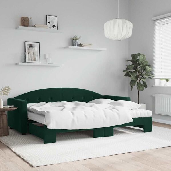 vidaXL Lit de jour avec gigogne et matelas vert fonc&eacute; 80x200cm velours