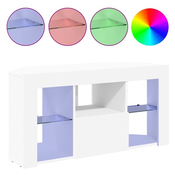 vidaXL Meuble TV LED d'Angle Blanc 100 x 40 x 50 cm Bois d'ingénierie