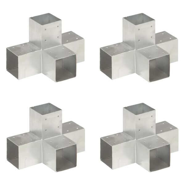 vidaXL Connecteurs de poteau 4 pcs Forme en X M&eacute;tal galvanis&eacute; 91x91 mm