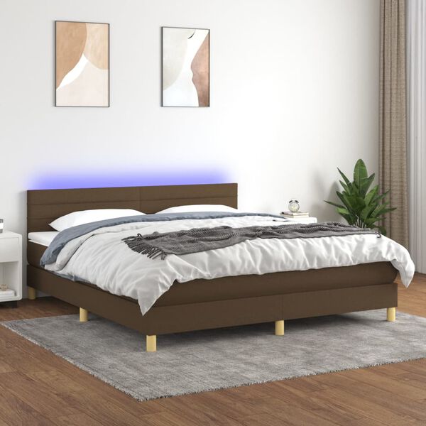 vidaXL Sommier &agrave; lattes de lit matelas et LED Marron fonc&eacute; 180x200cm