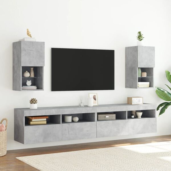 vidaXL Meubles TV avec lumi&egrave;res LED 2 pcs gris b&eacute;ton 30,5x30x60 cm