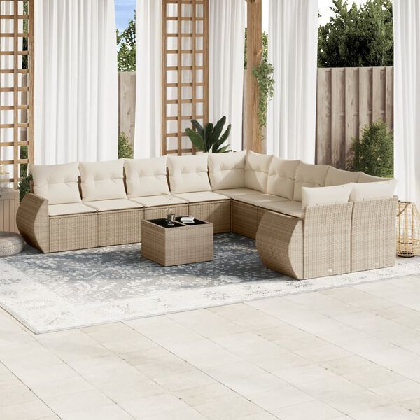 vidaXL Salon de jardin 11 pcs avec coussins beige r&eacute;sine tress&eacute;e