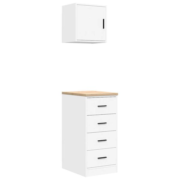 vidaXL Armoires de garage 2 pcs blanc bois d'ing&eacute;nierie