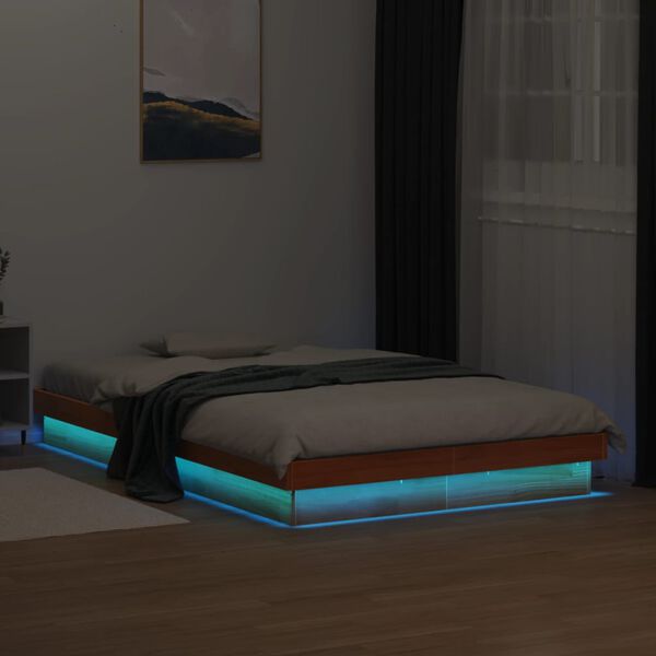vidaXL Cadre de lit à LED sans matelas 140x190 cm bois massif