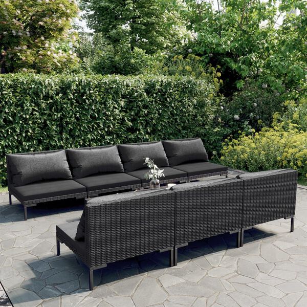 vidaXL Salon de jardin 8 pcs avec coussins Résine tressée Gris foncé