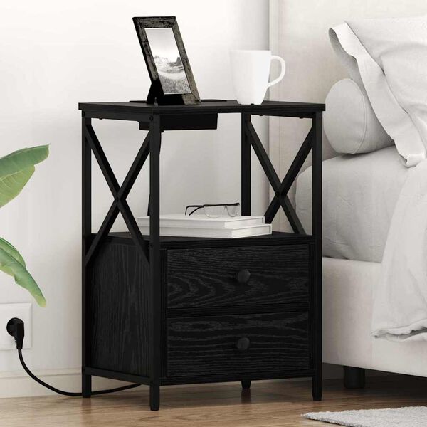 vidaXL Cabinet de chevet Ch&ecirc;ne noir 40 x 31 x 60 cm Bois d'ing&eacute;nierie