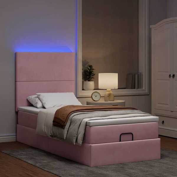 vidaXL Cadre de lit ottoman avec matelas rose 80x200 cm velours