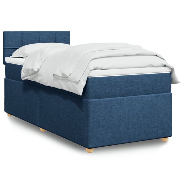 vidaXL Sommier &agrave; lattes de lit avec matelas Bleu 100x200 cm Tissu