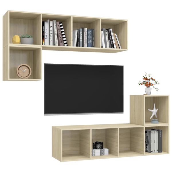 vidaXL Ensemble de meubles TV 4 pcs Ch&ecirc;ne sonoma Bois d'ing&eacute;nierie