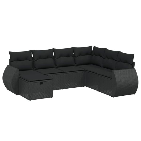 vidaXL Salon de jardin 7 pcs avec coussins noir r&eacute;sine tress&eacute;e