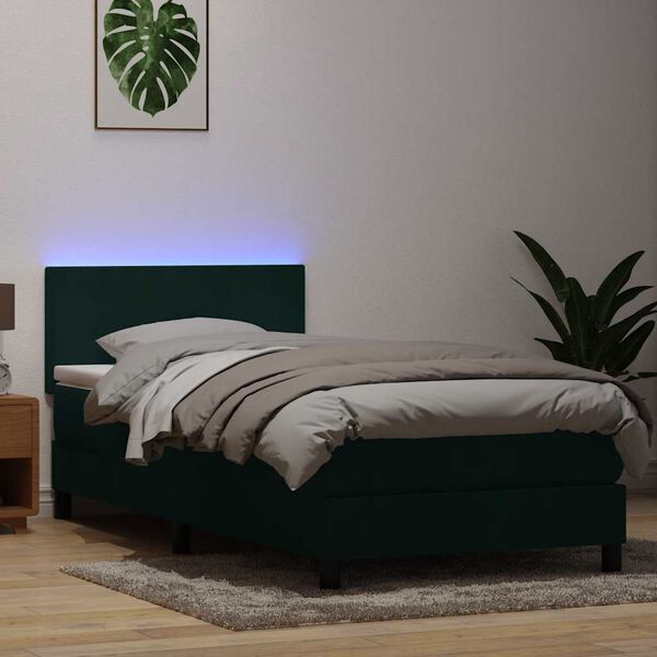 vidaXL Sommier &agrave; lattes de lit et matelas et LED vert fonc&eacute; 100x220cm velours