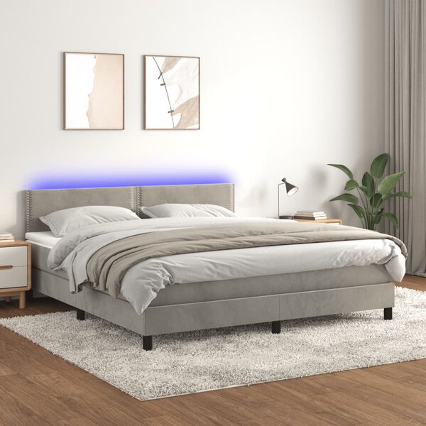 vidaXL Sommier &agrave; lattes de lit avec matelas LED Gris clair 180x200 cm