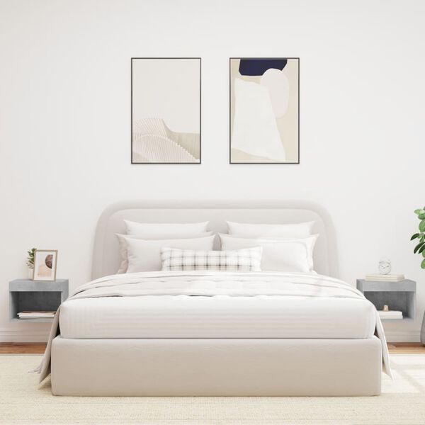 vidaXL Tables de chevet murales avec lumi&egrave;res LED 2 pcs gris b&eacute;ton