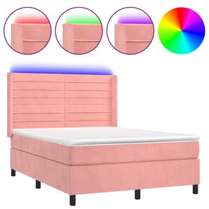 vidaXL Sommier &agrave; lattes de lit matelas et LED Rose 140x200 cm Velours
