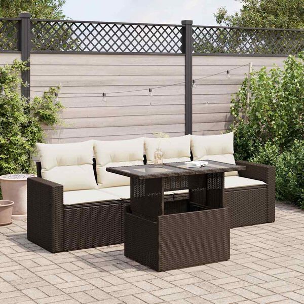 vidaXL Salon de jardin avec coussins 5 pcs marron r&eacute;sine tress&eacute;e