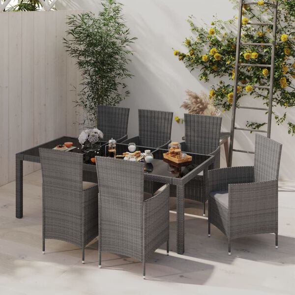 vidaXL Salon de jardin 7 pcs avec coussins R&eacute;sine tress&eacute;e Gris