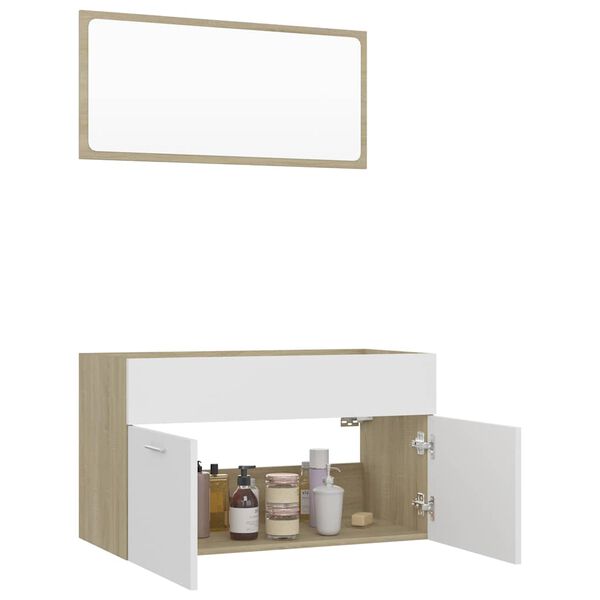 vidaXL Ensemble de meubles de salle de bain 2pcs Blanc et ch&ecirc;ne sonoma
