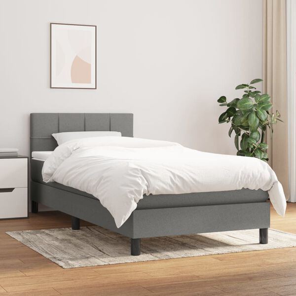 vidaXL Sommier &agrave; lattes de lit et matelas Gris fonc&eacute; 90x190 cm Tissu