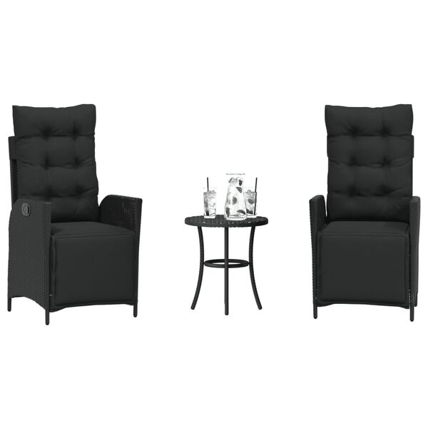vidaXL Ensemble de bistro 3 pcs avec coussins noir r&eacute;sine tress&eacute;e