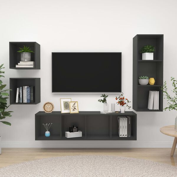 vidaXL Ensemble de meuble TV 4 pcs Gris Bois d'ingénierie