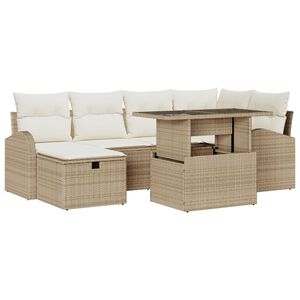 vidaXL Ensemble de canap&eacute; de jardin 7 pcs Beige Poly rotin