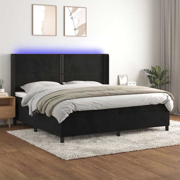 vidaXL Sommier &agrave; lattes de lit matelas et LED Noir 200x200 cm Velours