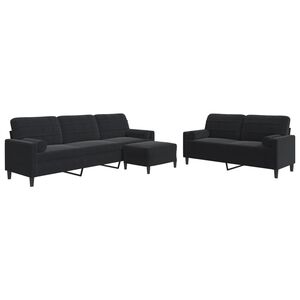 vidaXL Ensemble de canapés 3pcs et coussins et traversins noir velours