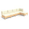 vidaXL Salon de jardin 5 pcs avec coussins cr&egrave;me bois de pin