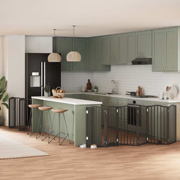 vidaXL Barri&egrave;re pour chien porte pliable 12panneaux noir bois peuplier