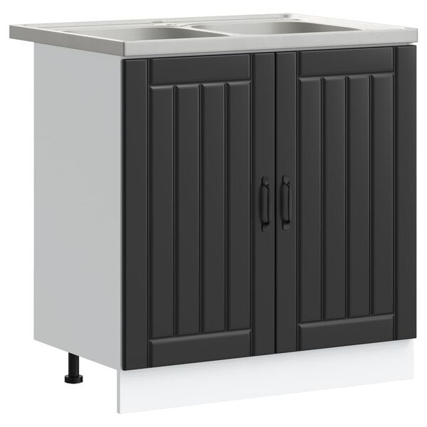 vidaXL Meuble sous &eacute;vier avec porte Lucca 2 pcs Noir Bois d'ing&eacute;nierie
