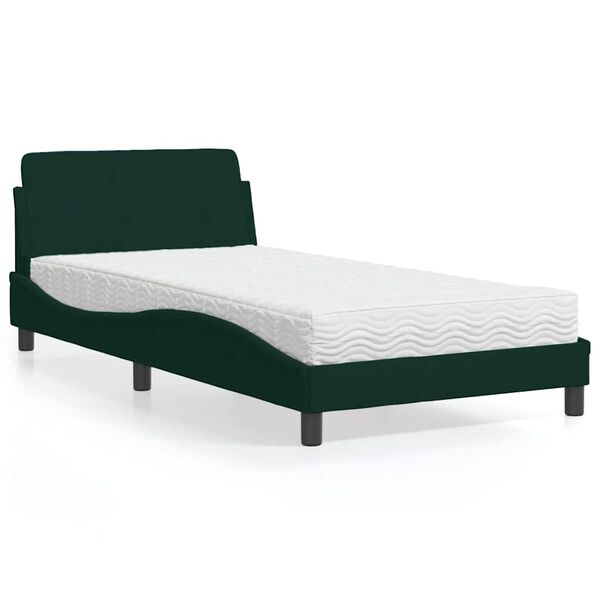 vidaXL Lit avec matelas Dover vert fonc&eacute; 100x200 cm velours