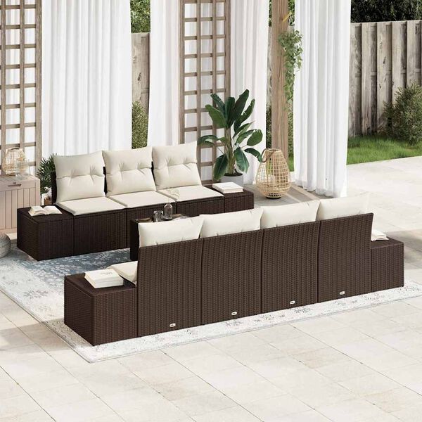 vidaXL Ensemble de canap&eacute; de jardin 8 pcs Marron et Cr&egrave;me polyrotin