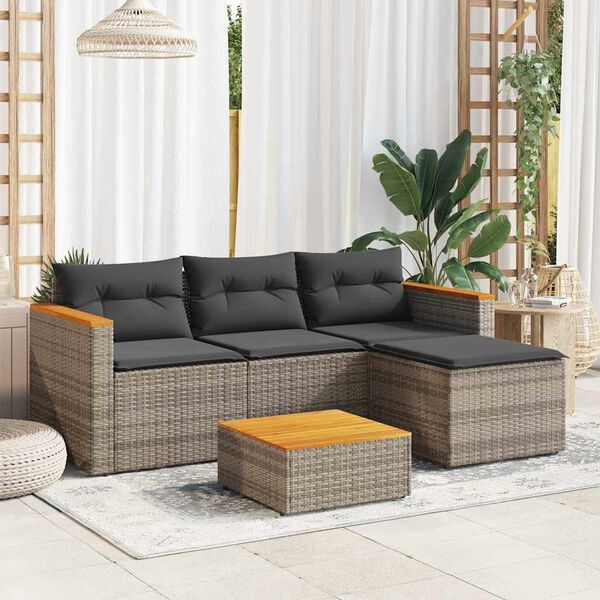 vidaXL Salon de jardin avec coussins 3 pcs gris r&eacute;sine tress&eacute;e