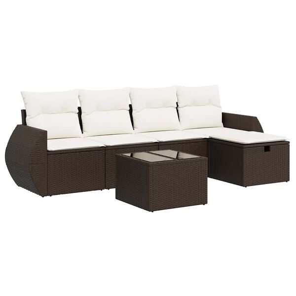 vidaXL Salon de jardin avec coussins 6 pcs marron r&eacute;sine tress&eacute;e