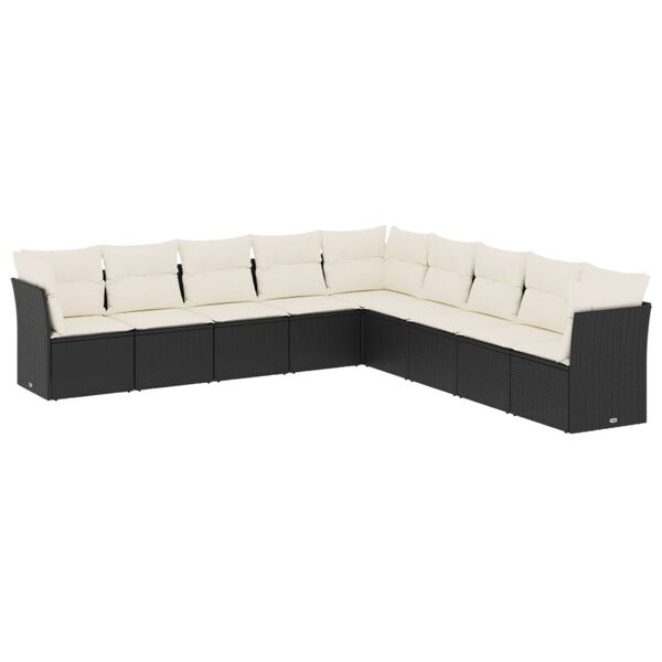 vidaXL Salon de jardin 9 pcs avec coussins noir résine tressée