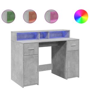 vidaXL Bureau et lumi&egrave;res LED gris b&eacute;ton 120x55x91cm bois d'ing&eacute;nierie