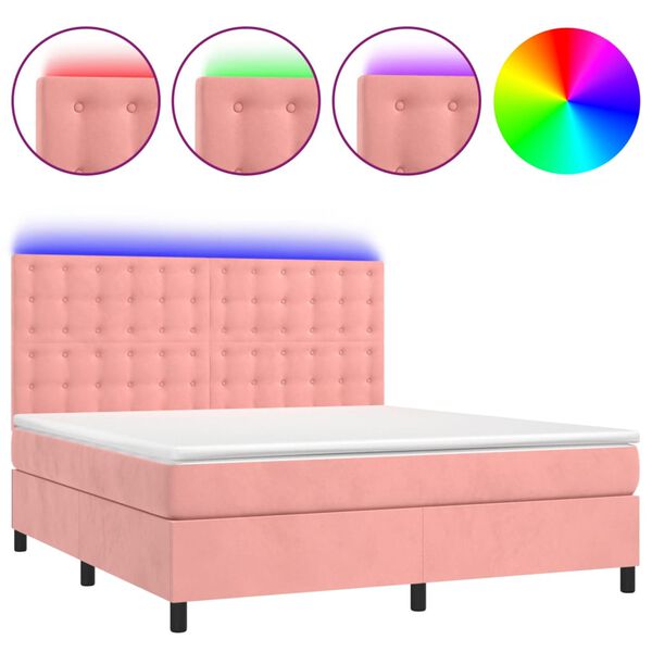 vidaXL Sommier &agrave; lattes de lit matelas et LED Rose 160x200 cm Velours
