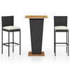 vidaXL Ensemble de bar de jardin 3 pcs et coussins R&eacute;sine tress&eacute;e Noir