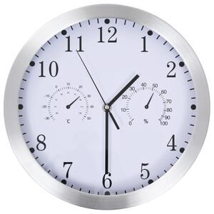 vidaXL Horloge murale &agrave; quartz Hygrom&egrave;tre et thermom&egrave;tre 30 cm Blanc