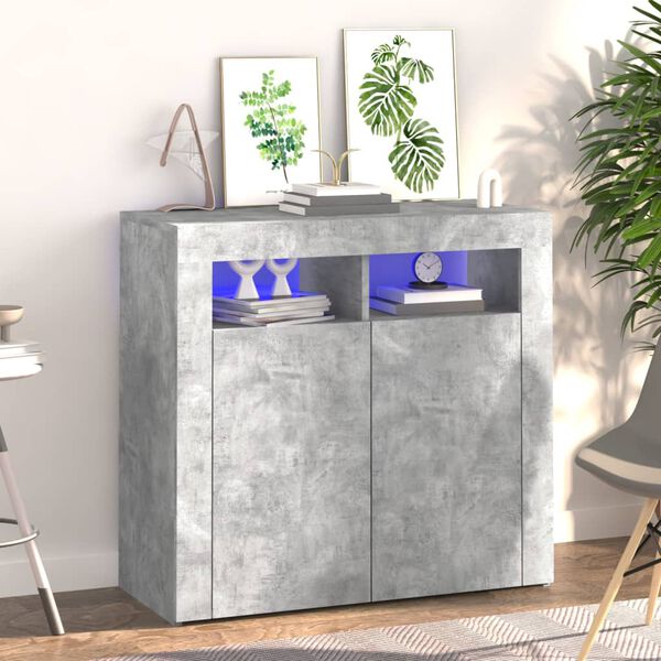 vidaXL Buffet avec lumières LED gris béton 80x35x75 cm