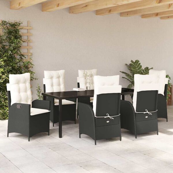 vidaXL Ensemble de salle &agrave; manger pour jardin 7 pcs Noir polyrotin